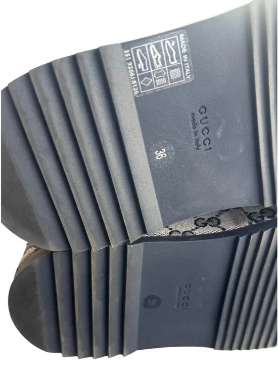 Gucci GG Canvas Platform Sandals Beige/Black Womens Size 36 Made In Italy - Picture 6 of 15